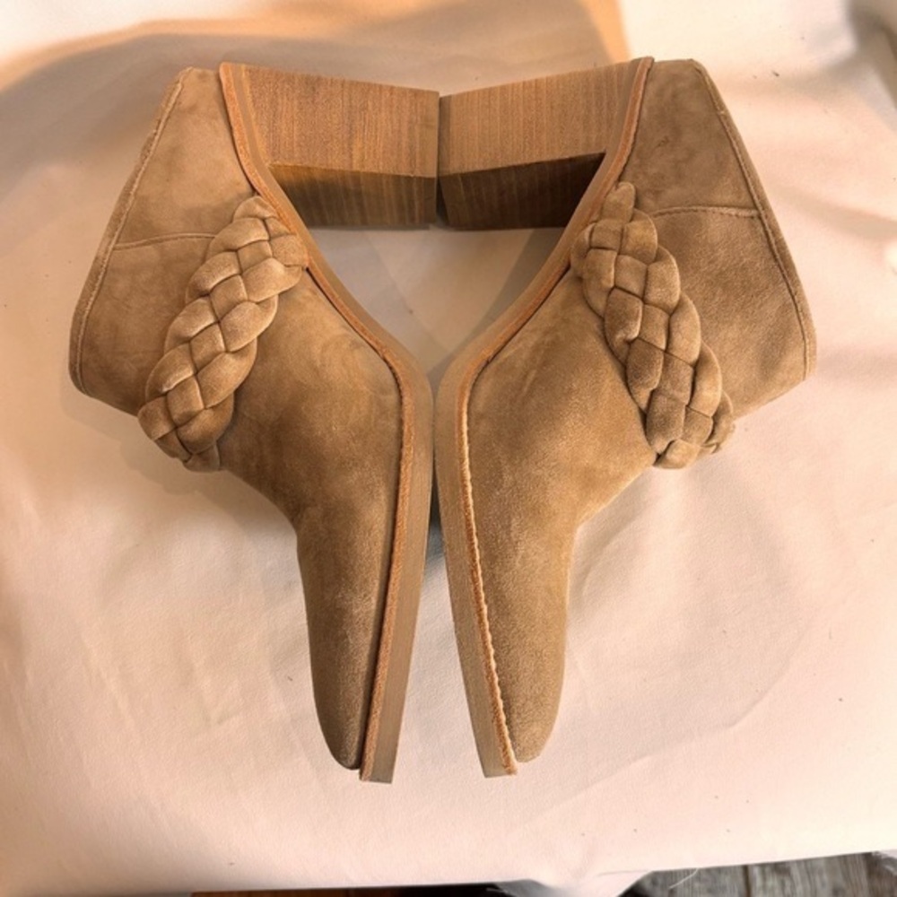 Women's Braided Suede Ankle Mules - Camel - Picture 4 of 8
